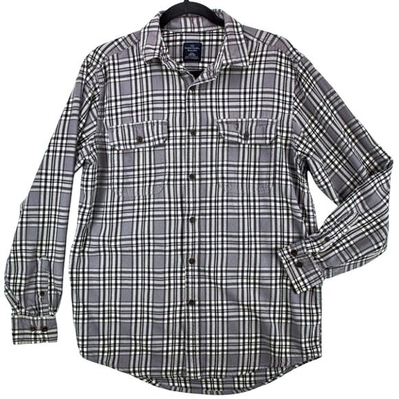 Faded Glory Men's Flannel Button-Up Size Small 34-36 Gray Black White Plaid - Picture 1 of 10